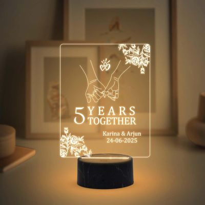 5 Years Together Anniversary Lamp with Warm White Light Customized Name Date Anniversary Gift for Couple Gift for Husband Wife Girlfriend Boyfriend