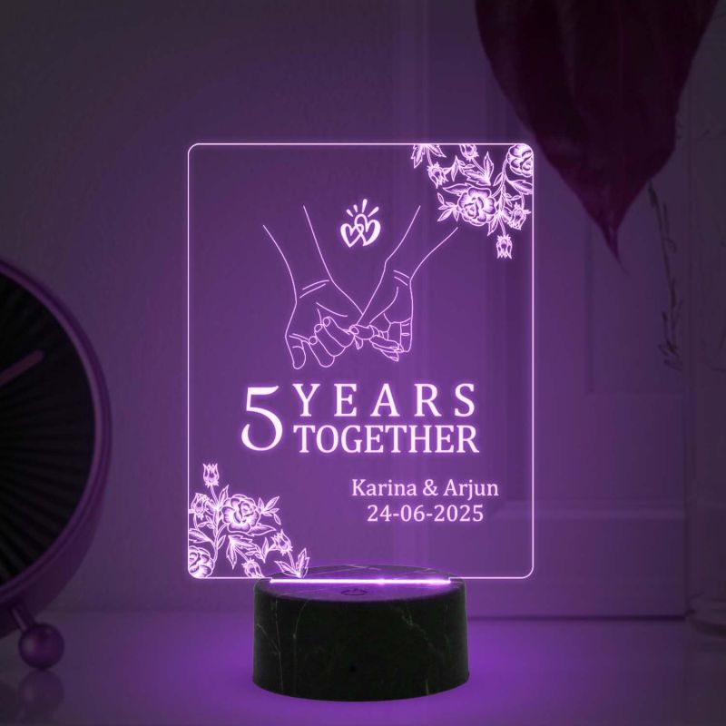 5 Years Together Anniversary Lamp with Multicolored Light Customized with Name Date Anniversary Gift for Couple, Gift for Husband Wife Girlfriend Boyfriend
