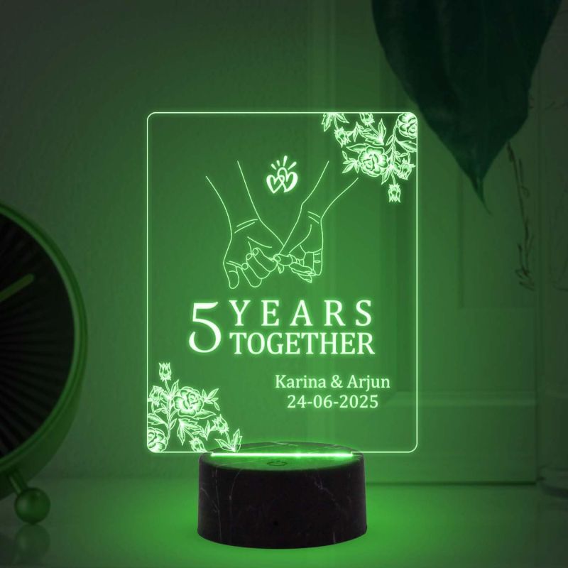 5 Years Together Anniversary Lamp with Multicolored Light Customized with Name Date Anniversary Gift for Couple, Gift for Husband Wife Girlfriend Boyfriend
