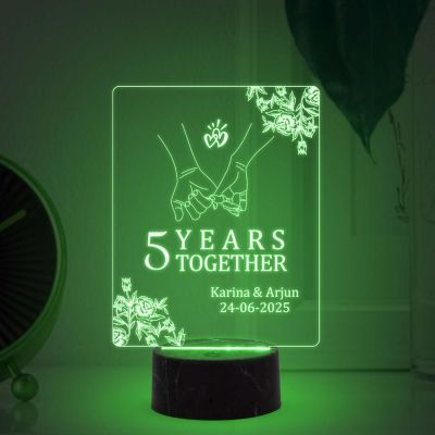 5 Years Together Anniversary Lamp with Multicolored Light Customized with Name Date Anniversary Gift for Couple, Gift for Husband Wife Girlfriend Boyfriend