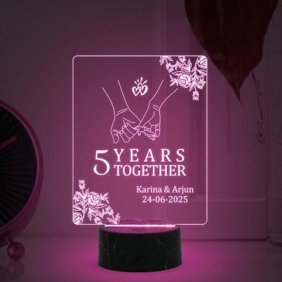 5 Years Together Anniversary Lamp with Multicolored Light Customized with Name Date Anniversary Gift for Couple, Gift for Husband Wife Girlfriend Boyfriend