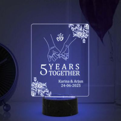 5 Years Together Anniversary Lamp with Multicolored Light Customized with Name Date Anniversary Gift for Couple, Gift for Husband Wife Girlfriend Boyfriend