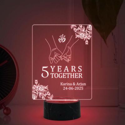 5 Years Together Anniversary Lamp with Multicolored Light Customized with Name Date Anniversary Gift for Couple, Gift for Husband Wife Girlfriend Boyfriend