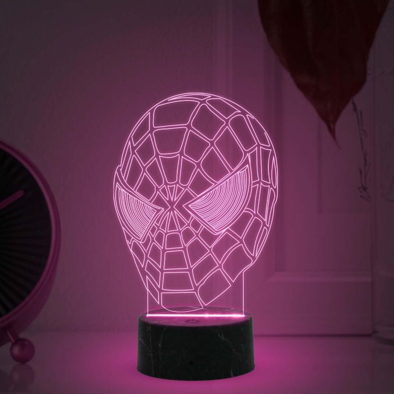 3D Illusion Spiderman Night Lamp with Warm White Light Birthday Gift for Marvel Fans & Kids Room Decor Gift for Avengers Lovers