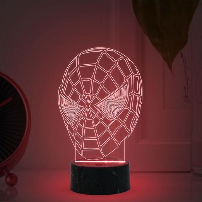 3D Illusion Spiderman Night Lamp with Warm White Light Birthday Gift for Marvel Fans & Kids Room Decor Gift for Avengers Lovers