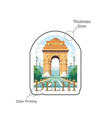 Delhi Wooden Fridge Magnet Stickers Refrigerator Door, Kitchen, Home & Office Decor Items Indian State Theme, Travel Souvenir Magnet