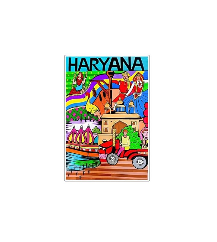 Haryana Wooden Fridge Magnet Stickers Refrigerator Door, Kitchen, Home & Office Decor Items Indian State Theme, Travel Souvenir Magnet