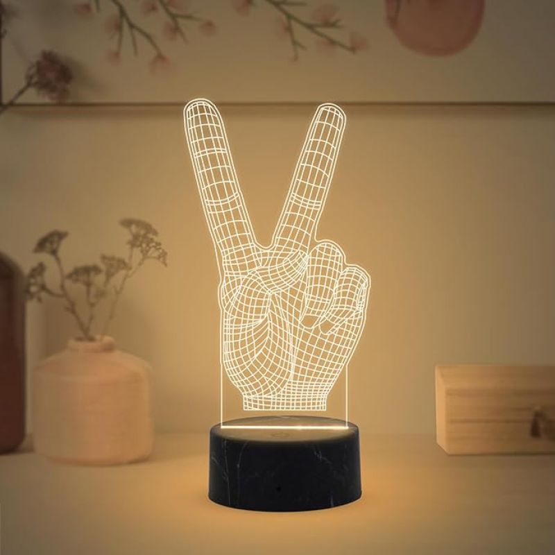 3D Illusion The Victory Sign Finger Night Lamp with Warm White Light Birthday Gift for Student Kids Son & Daughter Bedroom Living Room Decor Light
