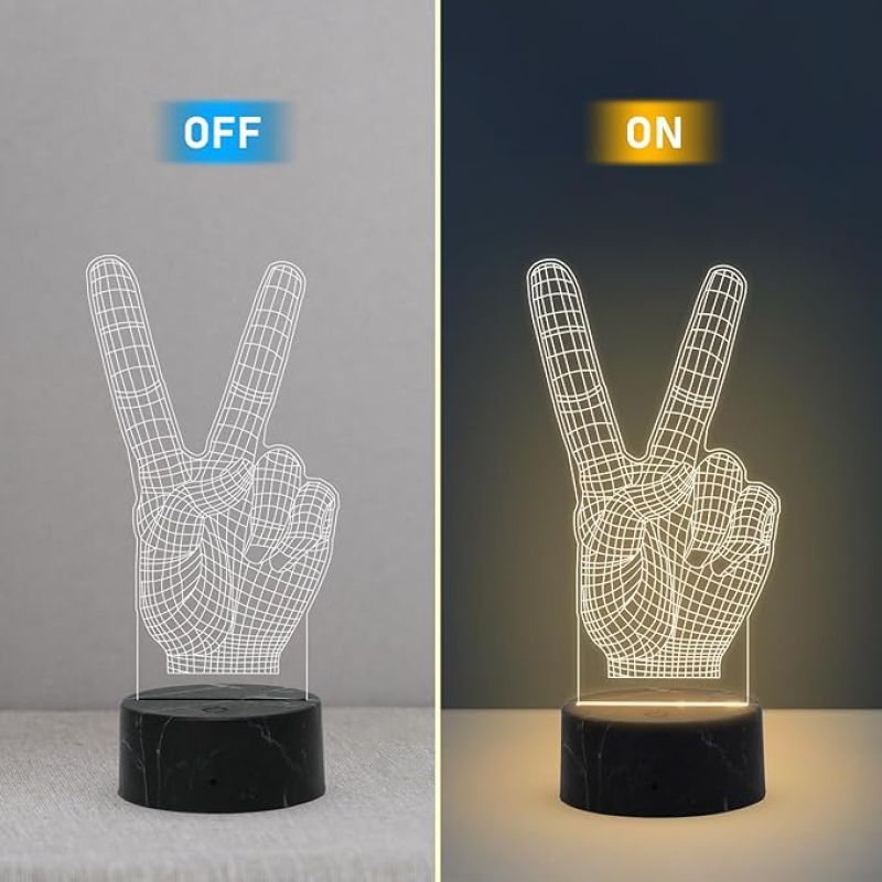 3D Illusion The Victory Sign Finger Night Lamp with Warm White Light Birthday Gift for Student Kids Son & Daughter Bedroom Living Room Decor Light