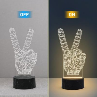 3D Illusion The Victory Sign Finger Night Lamp with Warm White Light Birthday Gift for Student Kids Son & Daughter Bedroom Living Room Decor Light