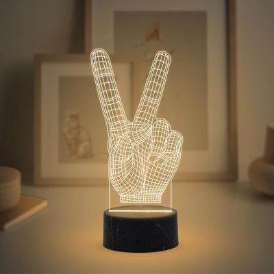 3D Illusion The Victory Sign Finger Night Lamp with Warm White Light Birthday Gift for Student Kids Son & Daughter Bedroom Living Room Decor Light
