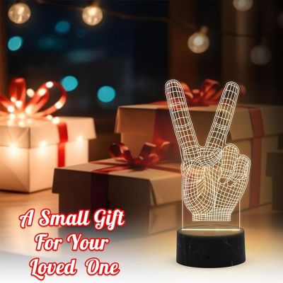 3D Illusion The Victory Sign Finger Night Lamp with Warm White Light Birthday Gift for Student Kids Son & Daughter Bedroom Living Room Decor Light