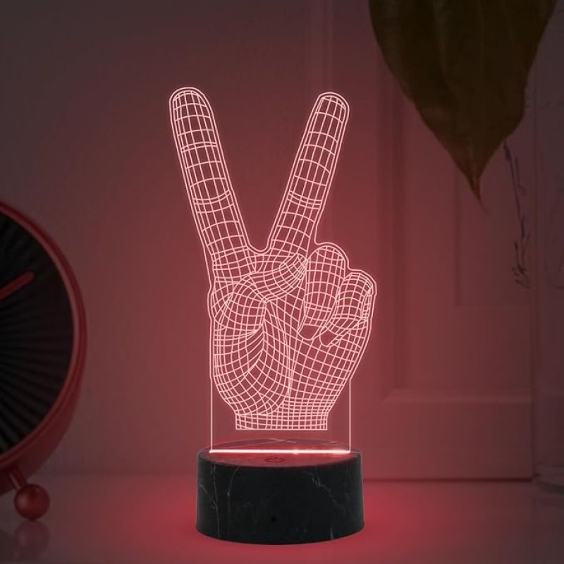 3D Illusion The Victory Sign Finger Night Lamp with Multicolored Light Birthday Gift for Student Kids Son & Daughter Bedroom Living Room Decor Light