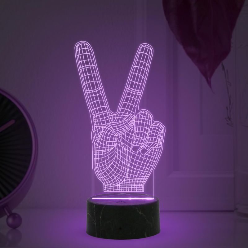 3D Illusion The Victory Sign Finger Night Lamp with Multicolored Light Birthday Gift for Student Kids Son & Daughter Bedroom Living Room Decor Light