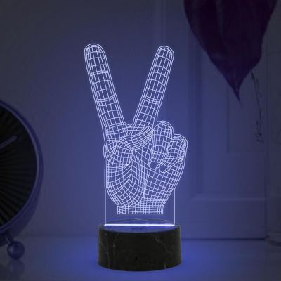 3D Illusion The Victory Sign Finger Night Lamp with Multicolored Light Birthday Gift for Student Kids Son & Daughter Bedroom Living Room Decor Light