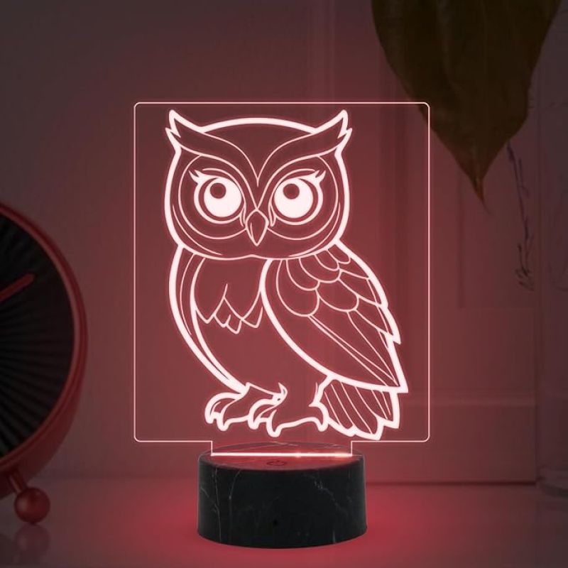 3D Illusion Owl Night Lights with Automatic Color Changing Light Kid's Bedroom Home Decor Lamp