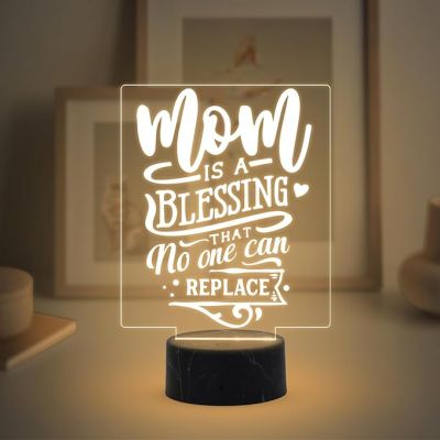 Mom is a Blessing That no One Can Replace Engraved Night Lamp with Warm White Light Mothers Day Gift for Mom Birthday Gift for Mother