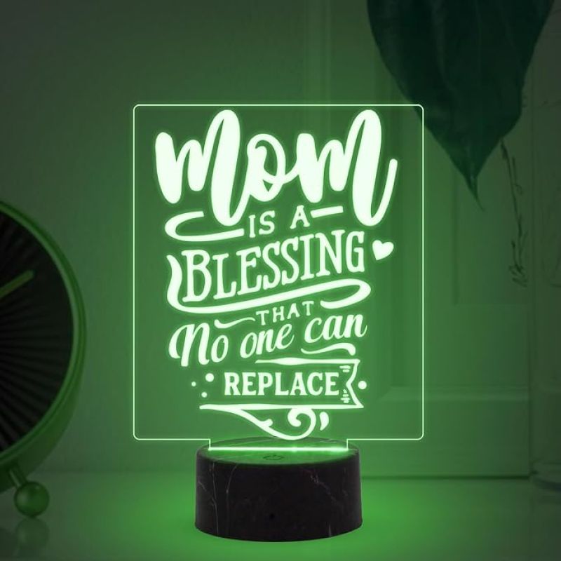 Mom is a Blessing That no One Can Replace Engraved Night Lamp with Automatic Color Changing Light Mothers Day Gift for Mom Birthday Gift for Mother