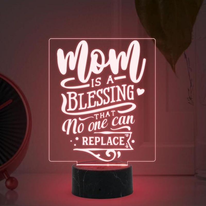 Mom is a Blessing That no One Can Replace Engraved Night Lamp with Automatic Color Changing Light Mothers Day Gift for Mom Birthday Gift for Mother