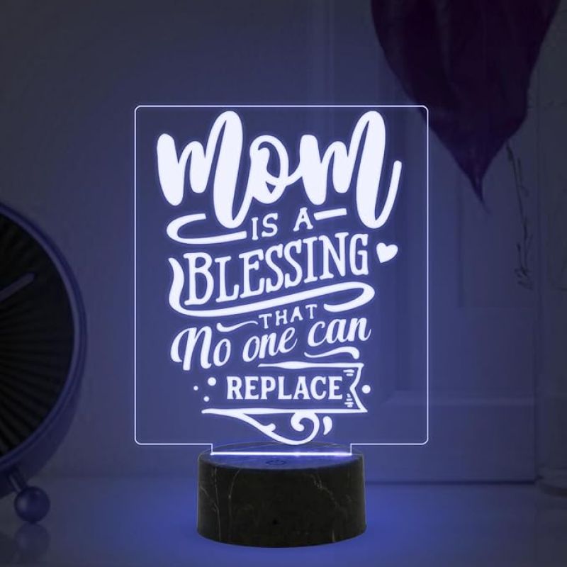 Mom is a Blessing That no One Can Replace Engraved Night Lamp with Automatic Color Changing Light Mothers Day Gift for Mom Birthday Gift for Mother