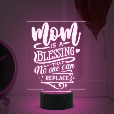 Mom is a Blessing That no One Can Replace Engraved Night Lamp with Automatic Color Changing Light Mothers Day Gift for Mom Birthday Gift for Mother