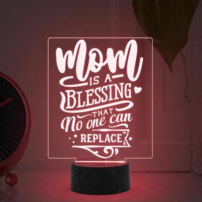 Mom is a Blessing That no One Can Replace Engraved Night Lamp with Automatic Color Changing Light Mothers Day Gift for Mom Birthday Gift for Mother