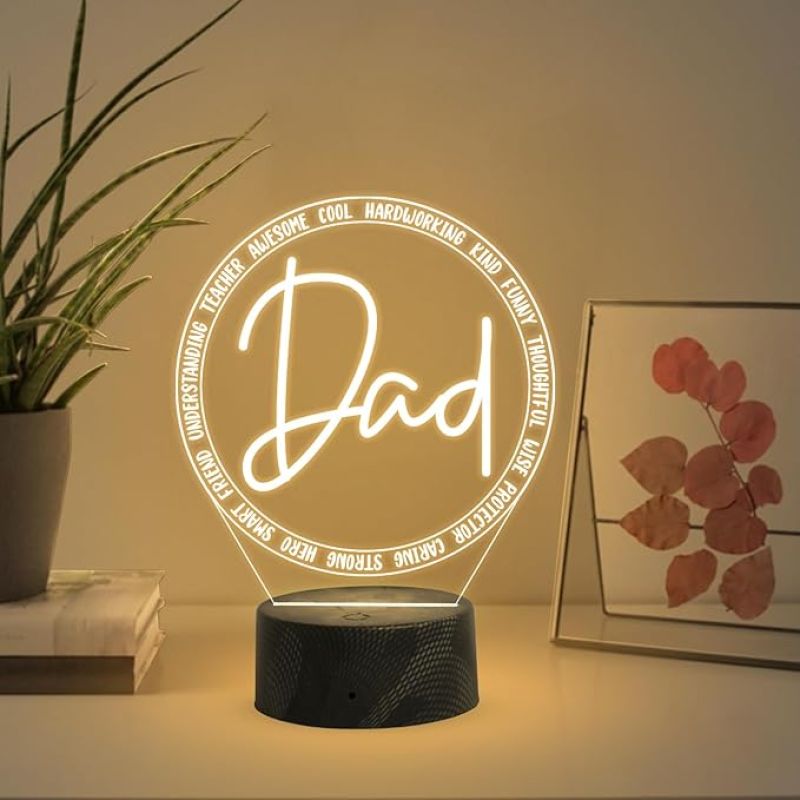 Dad Engraved Night Lamp Light with Warm White Light Fathers Day Gift for Dad Birthday Gift for Dad from Daughter Son Express Your Love for Dad