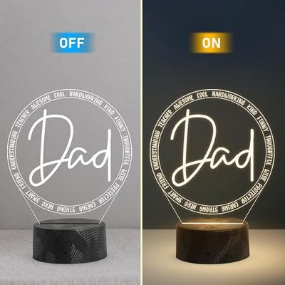 Dad Engraved Night Lamp Light with Warm White Light Fathers Day Gift for Dad Birthday Gift for Dad from Daughter Son Express Your Love for Dad