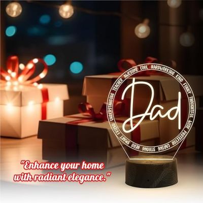 Dad Engraved Night Lamp Light with Warm White Light Fathers Day Gift for Dad Birthday Gift for Dad from Daughter Son Express Your Love for Dad
