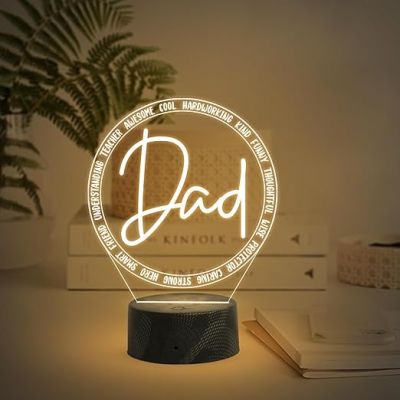 Dad Engraved Night Lamp Light with Warm White Light Fathers Day Gift for Dad Birthday Gift for Dad from Daughter Son Express Your Love for Dad