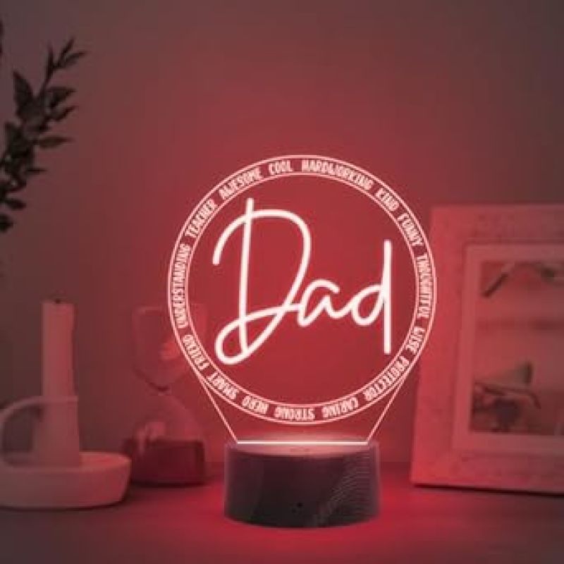 Dad Engraved Night Lamp Light with Automatic Color Changing Light Fathers Day Gift for Dad | Birthday Gift for Dad from Daughter Son Express Your Love for Dad