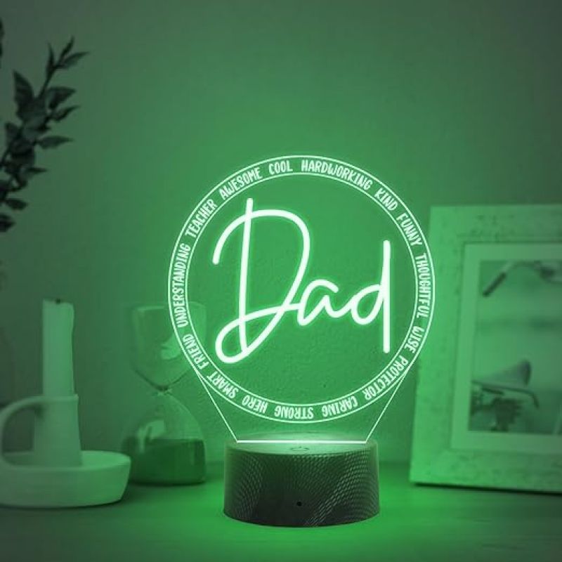 Dad Engraved Night Lamp Light with Automatic Color Changing Light Fathers Day Gift for Dad | Birthday Gift for Dad from Daughter Son Express Your Love for Dad