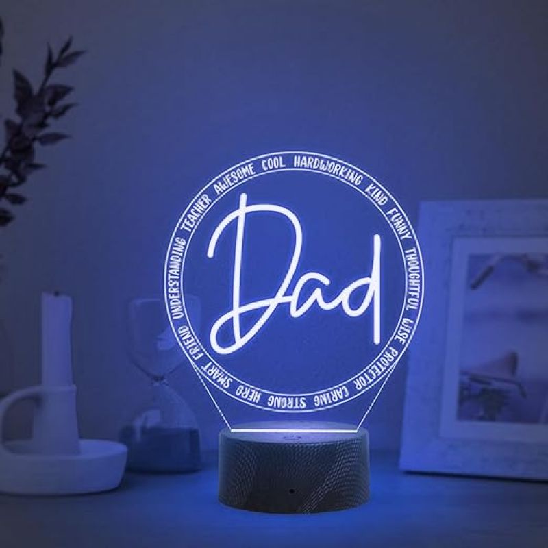 Dad Engraved Night Lamp Light with Automatic Color Changing Light Fathers Day Gift for Dad | Birthday Gift for Dad from Daughter Son Express Your Love for Dad