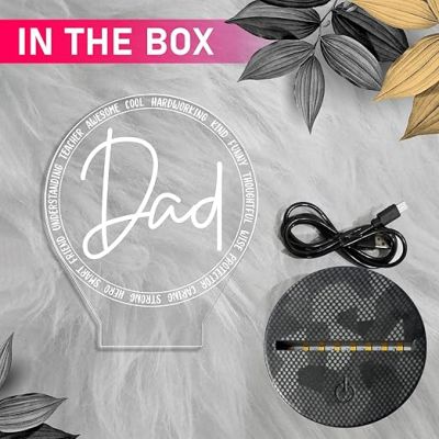 Dad Engraved Night Lamp Light with Automatic Color Changing Light Fathers Day Gift for Dad | Birthday Gift for Dad from Daughter Son Express Your Love for Dad