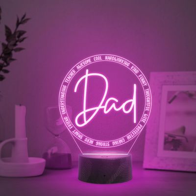 Dad Engraved Night Lamp Light with Automatic Color Changing Light Fathers Day Gift for Dad | Birthday Gift for Dad from Daughter Son Express Your Love for Dad