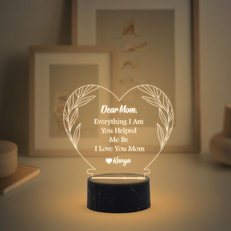 Dear Mom Engraved Night Lamp Warm White Light Mother's Day Gift Memorable, Unique & Creative Gifting Ideas for Mom