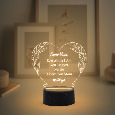 Dear Mom Engraved Night Lamp Warm White Light Mother's Day Gift Memorable, Unique & Creative Gifting Ideas for Mom