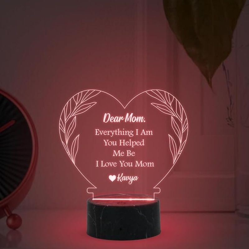 Dear Mom Engraved Night Lamp with Multicolored Light Mother's Day Gift Memorable, Unique & Creative Gifting Ideas for Mom