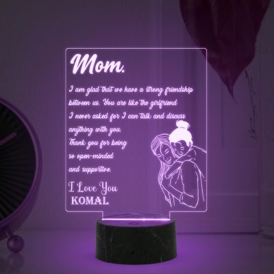 Mom Engraved Night Lamp with Multicolored Light Customized Name Gift for Mother's Day Birthday gift for Mom