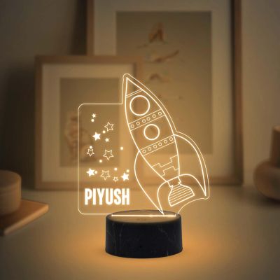 3D Illusion Rocket Night Lamp with Warm White Light Customized with Name Birthday Gift for Girls Boys & Bedroom Deco