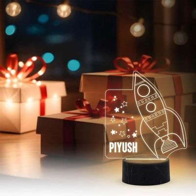 3D Illusion Rocket Night Lamp with Warm White Light Customized with Name Birthday Gift for Girls Boys & Bedroom Deco