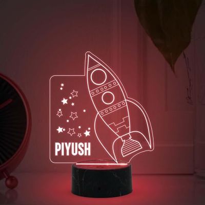 3D Illusion Rocket Night Lamp with Automatic Color Changing Light Customized with Name Birthday Gift for Girls Boys & Bedroom Deco