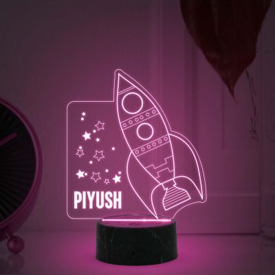 3D Illusion Rocket Night Lamp with Automatic Color Changing Light Customized with Name Birthday Gift for Girls Boys & Bedroom Deco