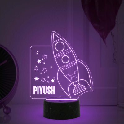 3D Illusion Rocket Night Lamp with Automatic Color Changing Light Customized with Name Birthday Gift for Girls Boys & Bedroom Deco