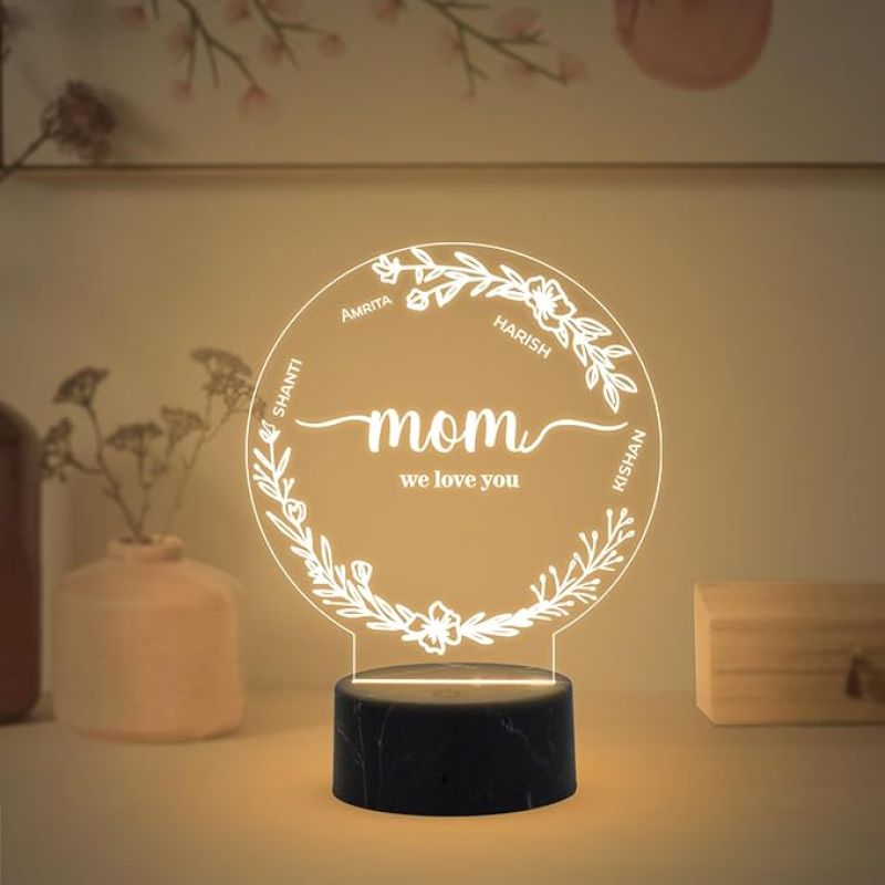 Mom Night Lamp with Warm White Light Customized with Name Memorable Unique & Creative Gifting Ideas for Mom Gift for Mother's Day Birthday Gift for Mom