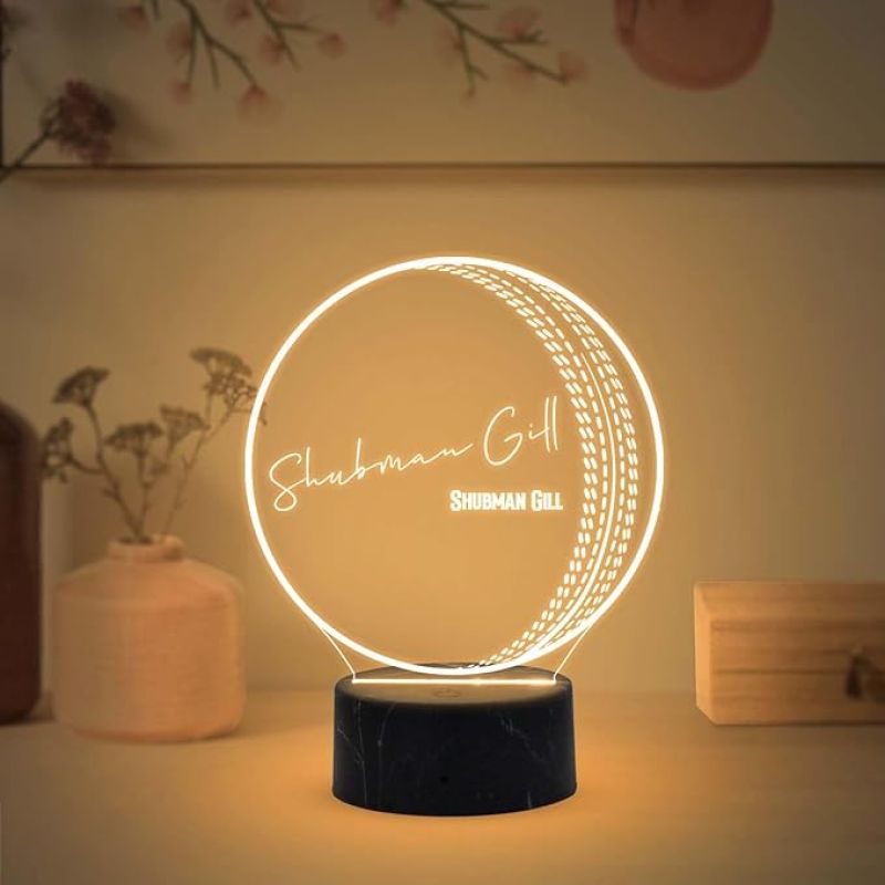 3D Illusion Cricket Ball with Cricketer Signature Night Lamp with Warm White Light Customized with Name Birthday Gift for Cricket Fans Gift for Sports Lover (Shubman Gill)
