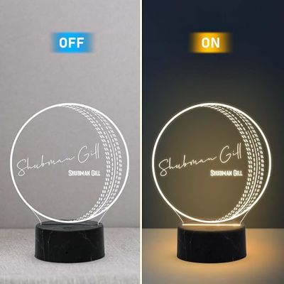 3D Illusion Cricket Ball with Cricketer Signature Night Lamp with Warm White Light Customized with Name Birthday Gift for Cricket Fans Gift for Sports Lover (Shubman Gill)