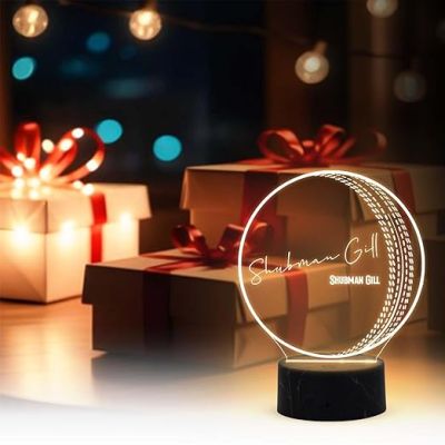 3D Illusion Cricket Ball with Cricketer Signature Night Lamp with Warm White Light Customized with Name Birthday Gift for Cricket Fans Gift for Sports Lover (Shubman Gill)