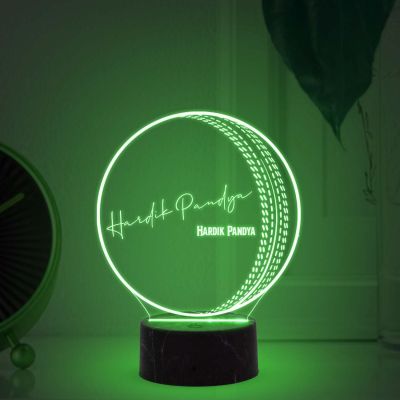 3D Illusion Cricket Ball with Cricketer Signature Night Lamp with  Automatic Color Changing Light Customized with Name Birthday Gift for Cricket Fans Gift for Sports Lover (Hardik Pandey)