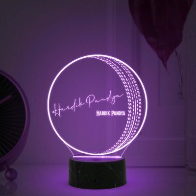 3D Illusion Cricket Ball with Cricketer Signature Night Lamp with  Automatic Color Changing Light Customized with Name Birthday Gift for Cricket Fans Gift for Sports Lover (Hardik Pandey)